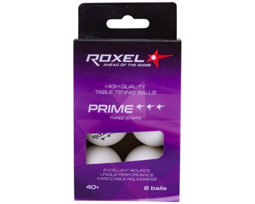 Мяч для настольного тенниса Roxel Prime 3* белый, 6 шт.