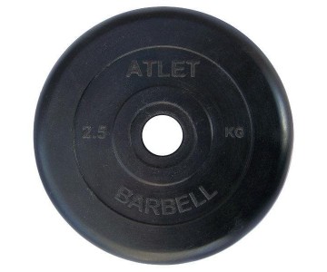 Диск обрезиненный черный Atlet Barbell d-26 2,5 кг