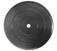 Диск обрезиненный черный Atlet Barbell d-26 15 кг