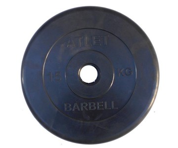 Диск обрезиненный черный Atlet Barbell d-31 15 кг